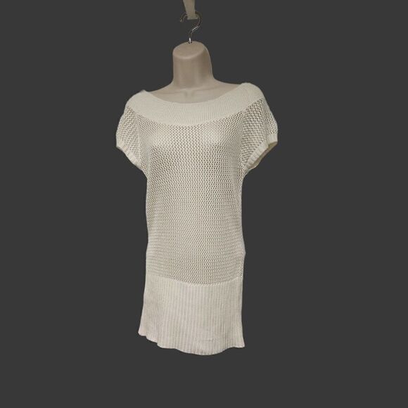𝅺SWEETER Project Eyelet Cap Sleeve Ivory Sweater Size M - Picture 1 of 8